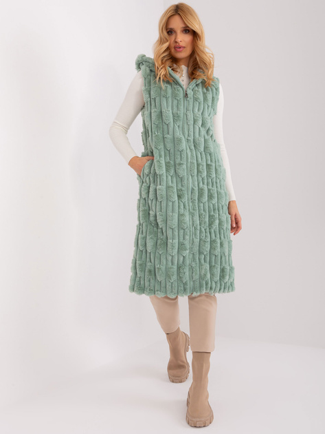 Hurtownia Pistacjowa długa kamizelka zimowa