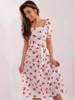 Hurt Biała trapezowa sukienka z bufiastymi rękawami