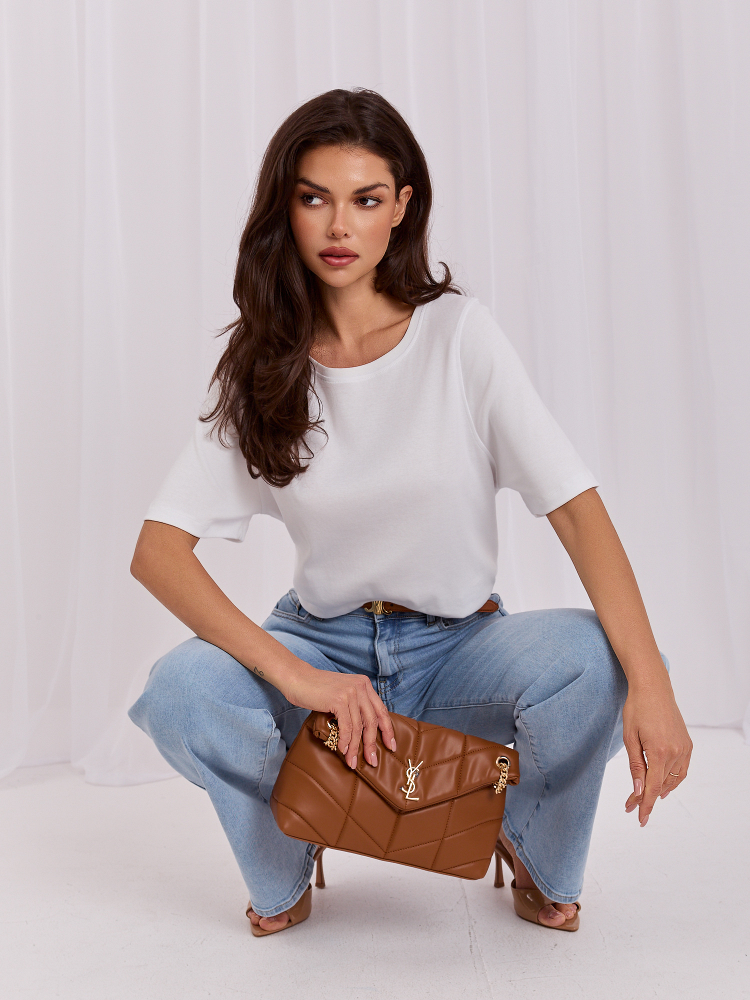 Biały bawełniany t-shirt basic RUE PARIS