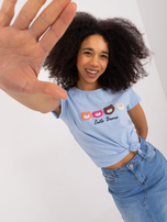 Hurt light blue t-shirt with the inscription BASIC FEEL GOOD.