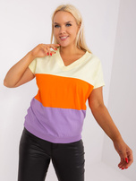 Hurtownia Żółto-fioletowa bluzka plus size w paski