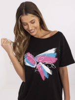 Czarny damski t-shirt z dżetami