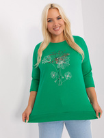 Wholesale Green Women's Plus Size Blouse with 3/4 Sleeve