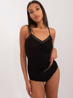 Hurt Czarny prążkowany top nocny z koronką 