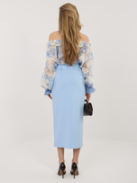 Jasnoniebieska ołówkowa spódnica z wysokim stanem RUE PARIS 