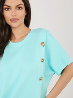 Miętowy damski komplet z szerokimi spodniami