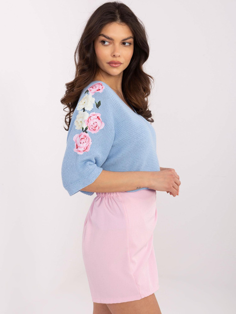 Hurt Jasnoniebieski damski sweter oversize z dekoltem V