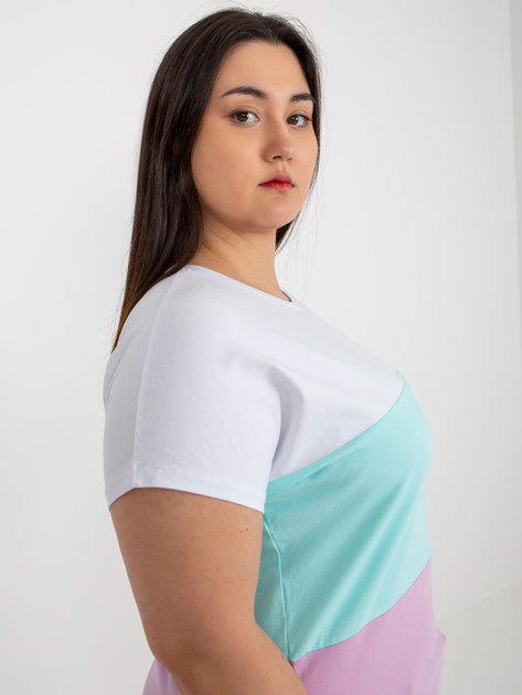 Hurt Biało-miętowa bluzka plus size z okrągłym dekoltem