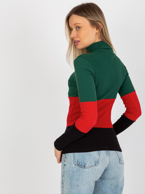 Hurt Ciemnozielono-czarna bluzka basic z golfem w prążek