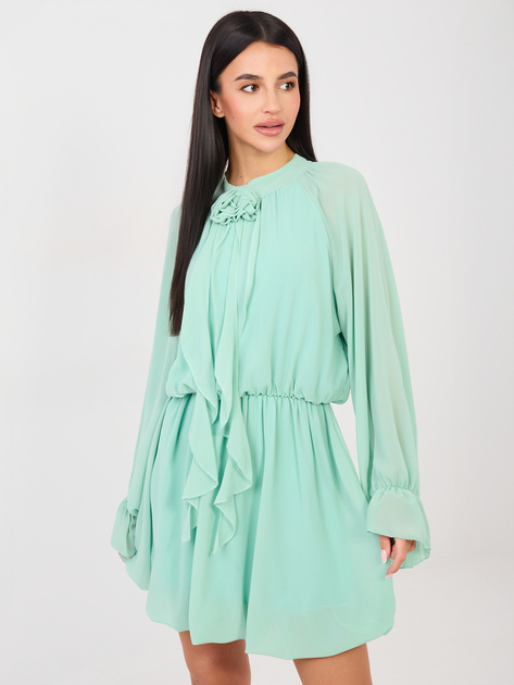 Miętowa sukienka ze ściągaczem w talii RUE PARIS