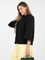 Black foam coat with pockets.