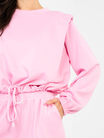 Pastelowy różowy dresowy komplet z krótką bluzą RUE PARIS 