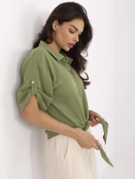 Khaki muślinowa koszula z rękawem 3/4