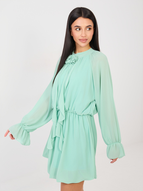 Miętowa sukienka ze ściągaczem w talii RUE PARIS