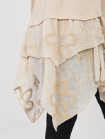 Beżowa asymetryczna bluzka oversize z falbanami