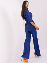 Hurt Kobaltowy prążkowany komplet casualowy z paskiem