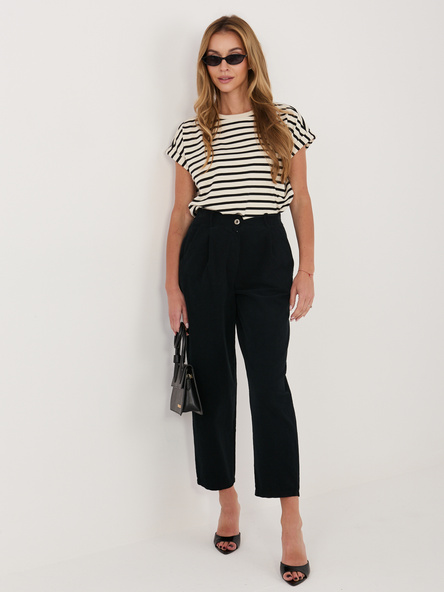 Czarne sztruksowe spodnie z wysokim stanem RUE PARIS