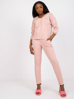 Brudnoróżowy dwuczęściowy komplet casualowy z bawełny