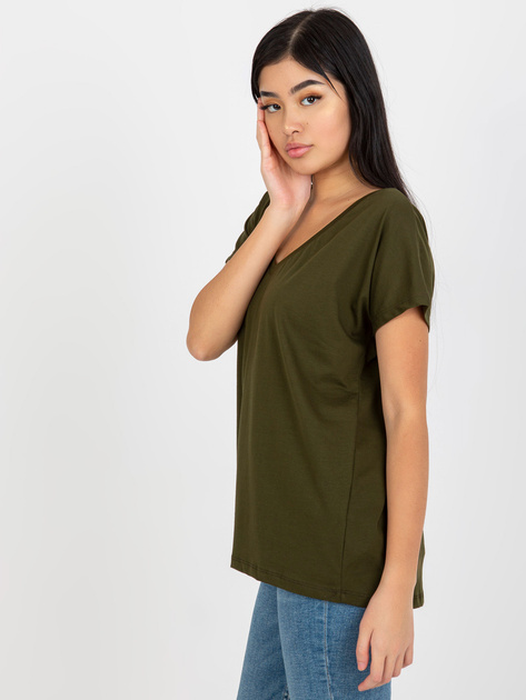 Hurtownia Khaki gładki t-shirt basic z dekoltem V Emory