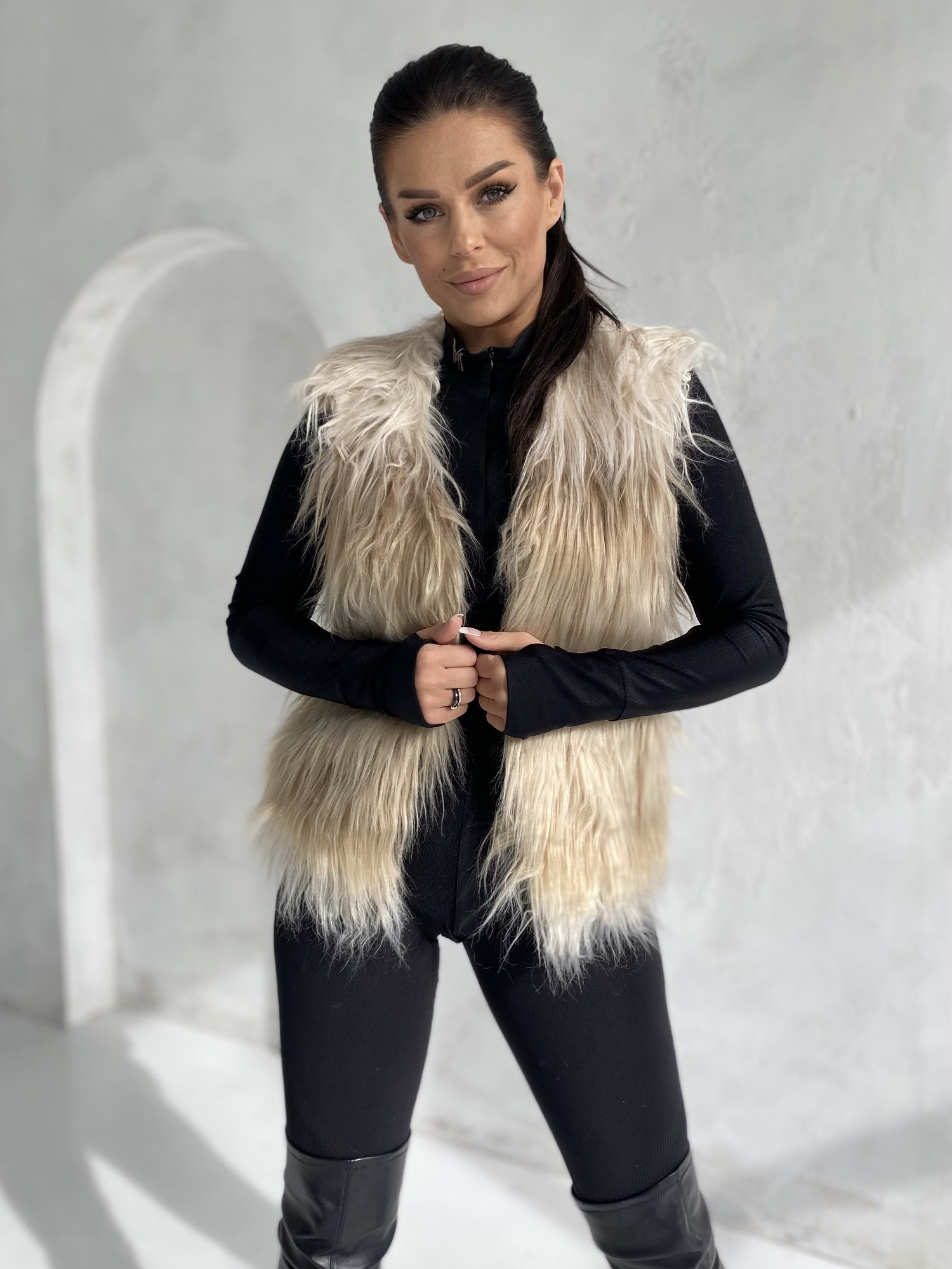 Romi Women's Beige Fur Vest