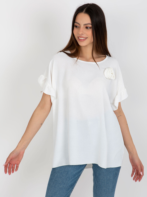 Hurtownia Ecru damska bluzka oversize z falbankami