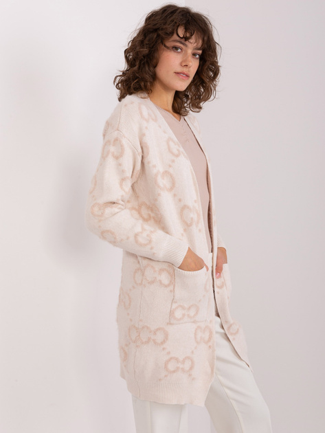 Hurt Beżowy damski kardigan z kieszeniami