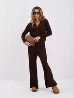 Brązowy sweterkowy komplet ze spodniami wide leg