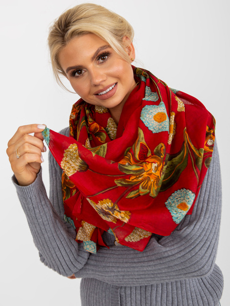 Hurt Czerwona chusta w kwiaty z bawełny