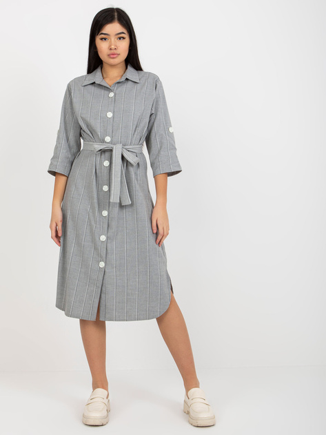 Hurt Szara koszulowa sukienka w paski z paskiem wiązanym