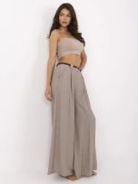 Ciemnobeżowe damskie spodnie palazzo z zakładkami