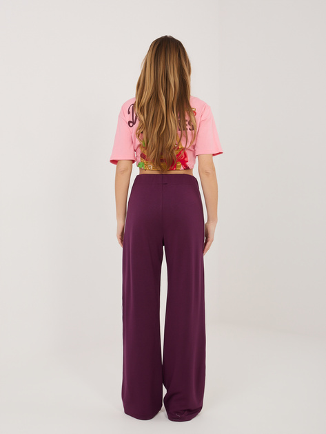 Śliwkowe dresowe spodnie z kontrastowymi lampasami