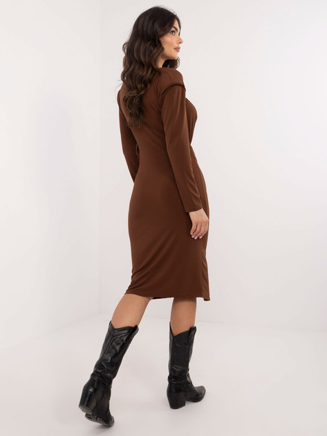 Hurt Brązowa elegancka sukienka z drapowaniem