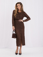 RUE PARIS Braunes elegantes Kleid mit tiefem Schlitz.