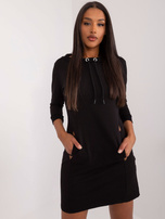 Czarna bawełniana sukienka z troczkami RUE PARIS 
