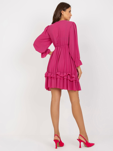 Hurt Fuksjowa mini sukienka z falbaną w stylu boho OCH BELLA