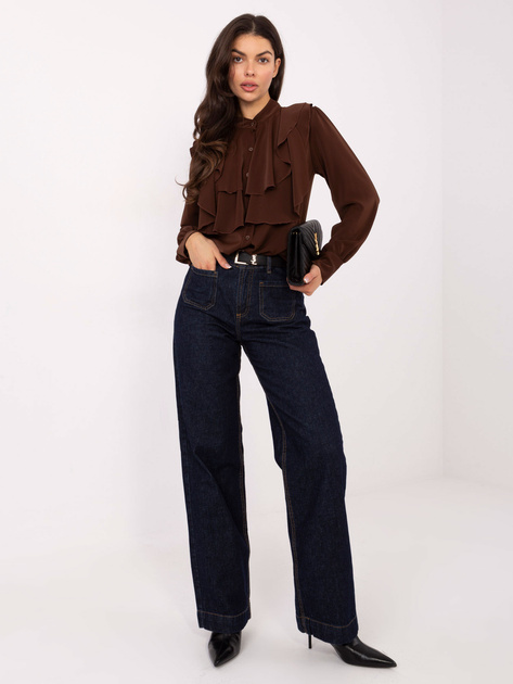 Brązowa rozpinana koszula z żabotem RUE PARIS