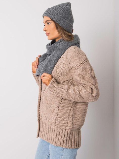 Ciemnoszary komplet zimowy czapka i szalik RUE PARIS