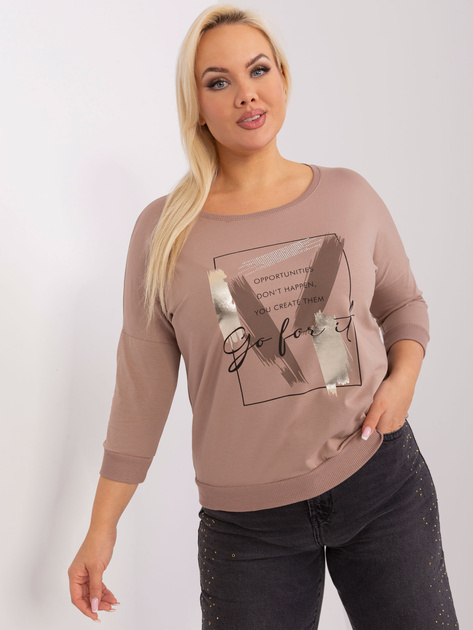 Hurt Ciemnobeżowa bluzka plus size z rękawem 3/4