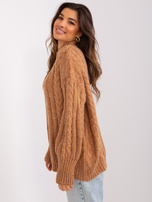 Hurt Camelowy sweter z warkoczami i ściągaczami 