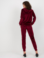 Hurt Bordowy damski komplet welurowy ze spodniami 