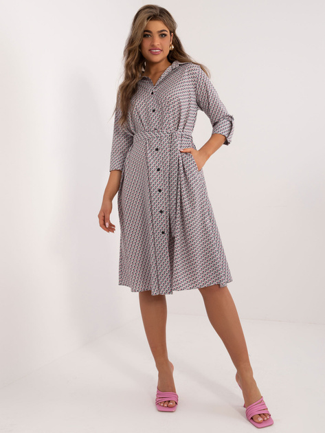 Hurt Szara midi sukienka koszulowa z rękawem 3/4