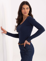 Granatowa bluzka basic z okrągłym dekoltem