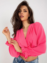 Hurt Fluo różowa bluzka wizytowa z bufiastym rękawem