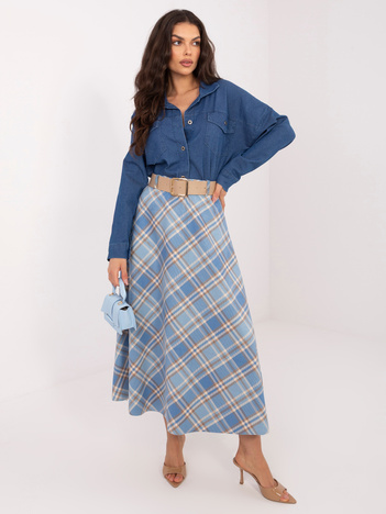 Niebieska rozkloszowana spódnica w kratę