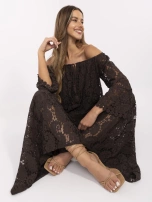 Ciemnobrązowe koronkowe spodnie boho