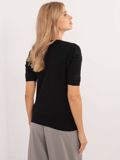 Hurtownia Czarny klasyczny sweter z okrągłym dekoltem