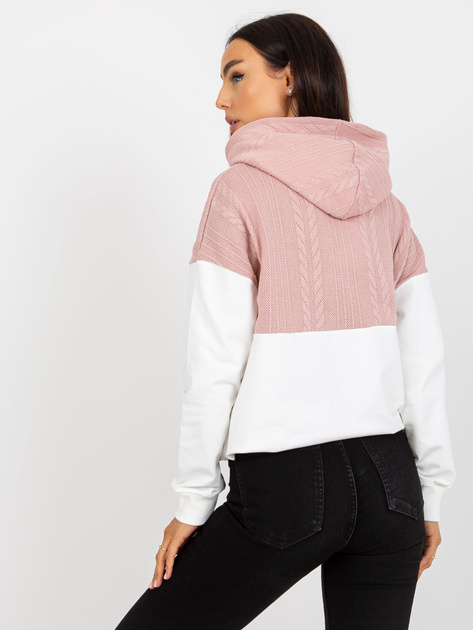 Hurtownia Różowo-biała bluza z kapturem i ściągaczem RUE PARIS