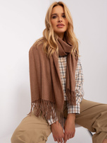 Hurtownia Brązowy dzianinowy damski szal