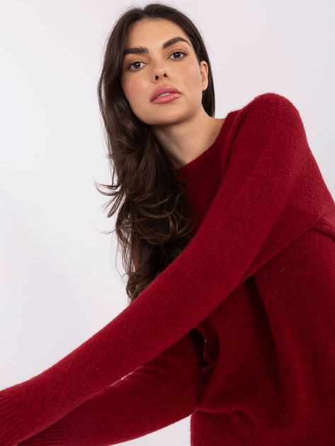 Ciemnoczerwony sweter basic z domieszką alpaki