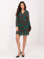 Brązowo-zielona sukienka z falbaną Loriella